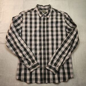 Prana Pearl Snap Shirt Men's XL Black Gray Plaid‎ Long Sleeve Organic Cotton